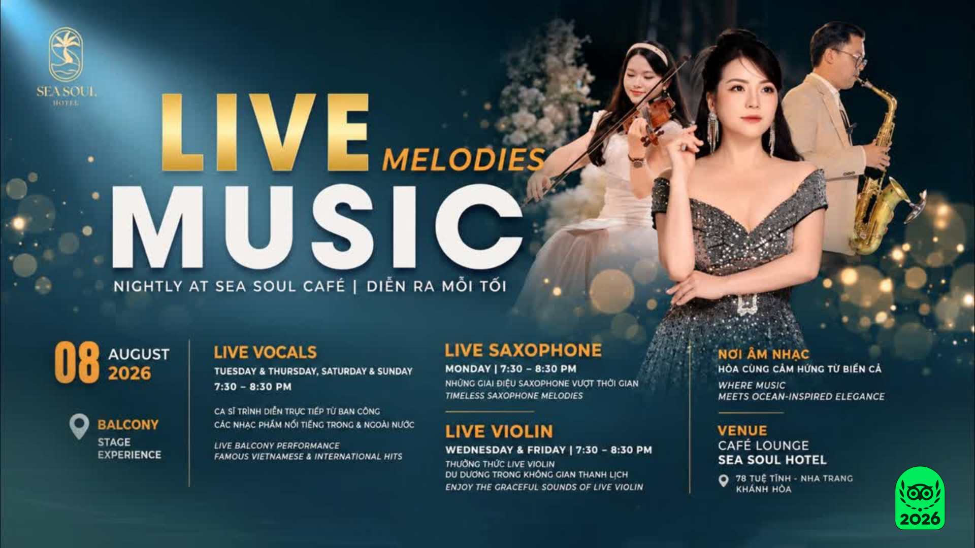 Sea Soul Café Lounge | Lịch biểu diễn âm nhạc tháng 08